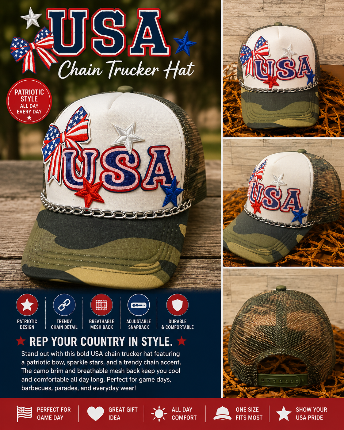 USA Chain Trucker Hat – Patriotic Style Meets Everyday Comfort