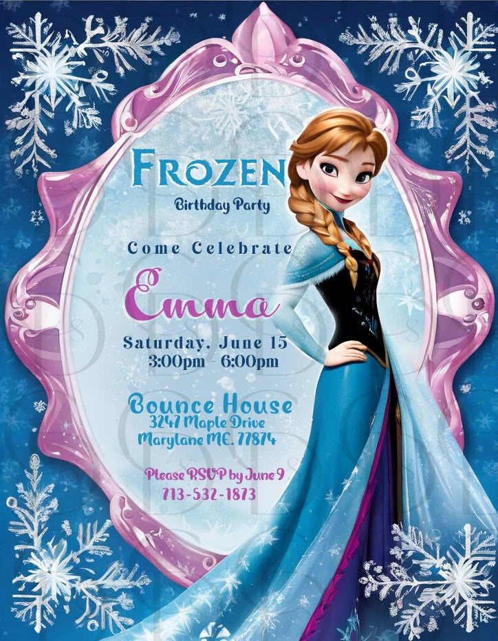 Editable Frozen Birthday Invitation Template, Princess Onna Girl E-vite, Digital Birthday Party Invite for Girls, Printable, Instant Download