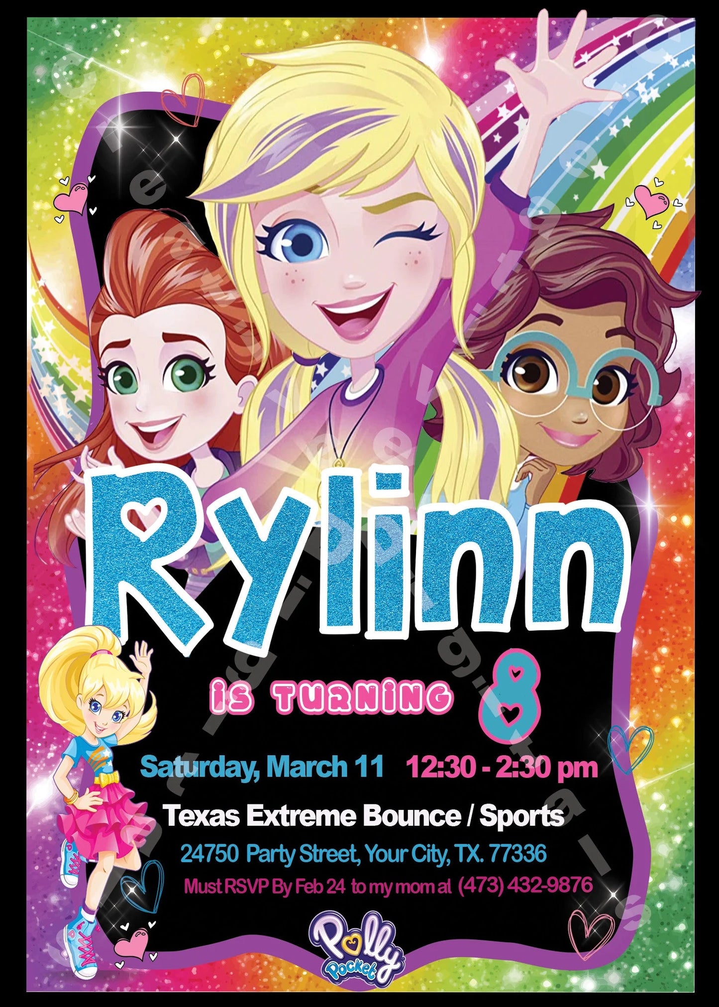 Polly Pocket Birthday Invitation - Editable Kids Invite - Kids Digital Invite - Modern Polly Pocket E-vite Instant Download