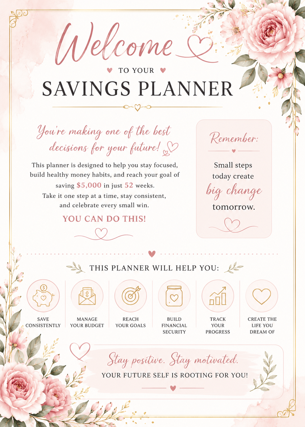 52-Week $5,000 Savings Challenge Printable | 35-Page Budget Planner