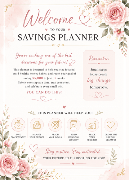 52-Week $5,000 Savings Challenge Printable | 35-Page Budget Planner