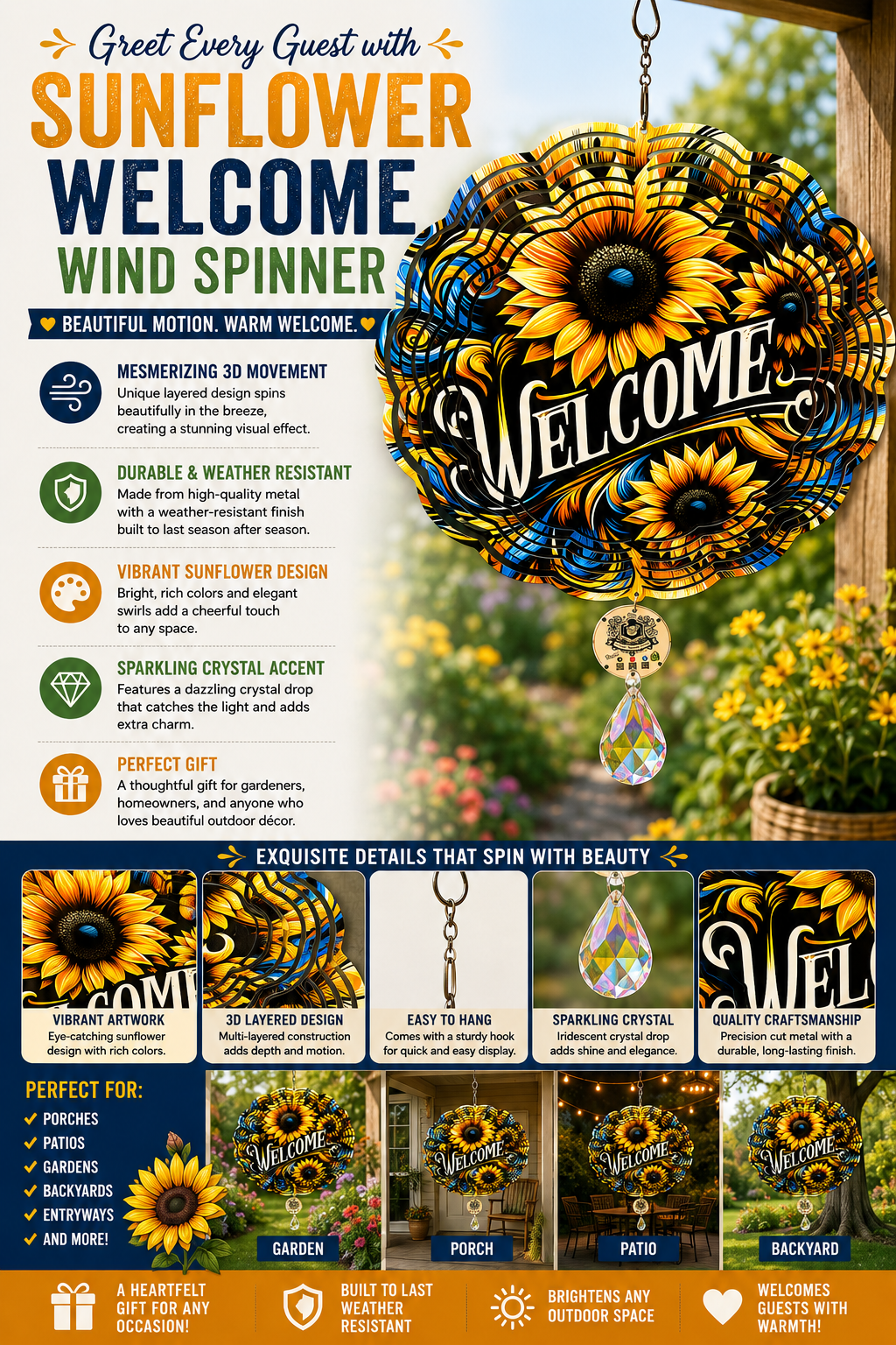 Sunflower Welcome Wind Spinner.