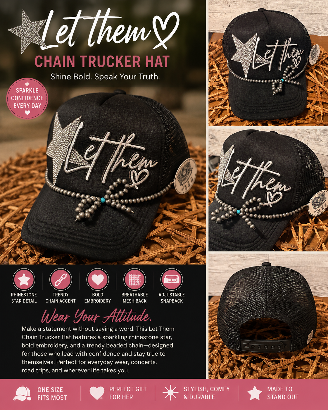 Let Them Chain Trucker Hat – Sparkle, Confidence & Everyday Style