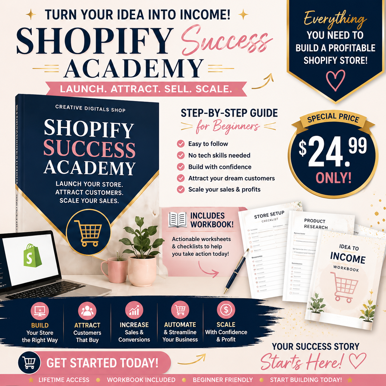 Shopify Success Academy + Workbook | Step-by-Step Shopify Course for Beginners to Build & Grow a Profitable Online Store ebook