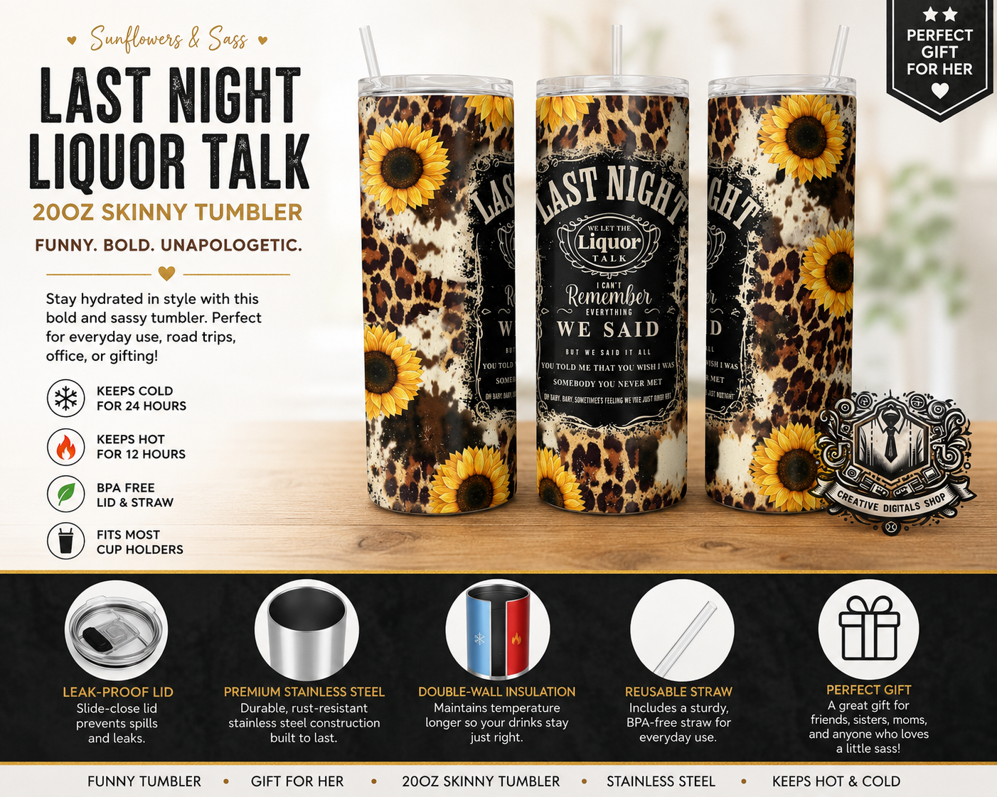 Last Night Liquor Talk 20oz Skinny Tumbler - Creative Digitals Shop