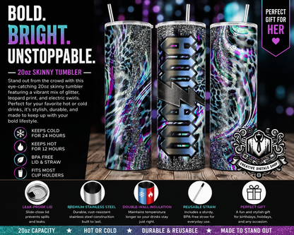 Personalized Glitter Leopard 20oz Skinny Tumbler | Custom Name Stainless Steel Cup - Creative Digitals Shop