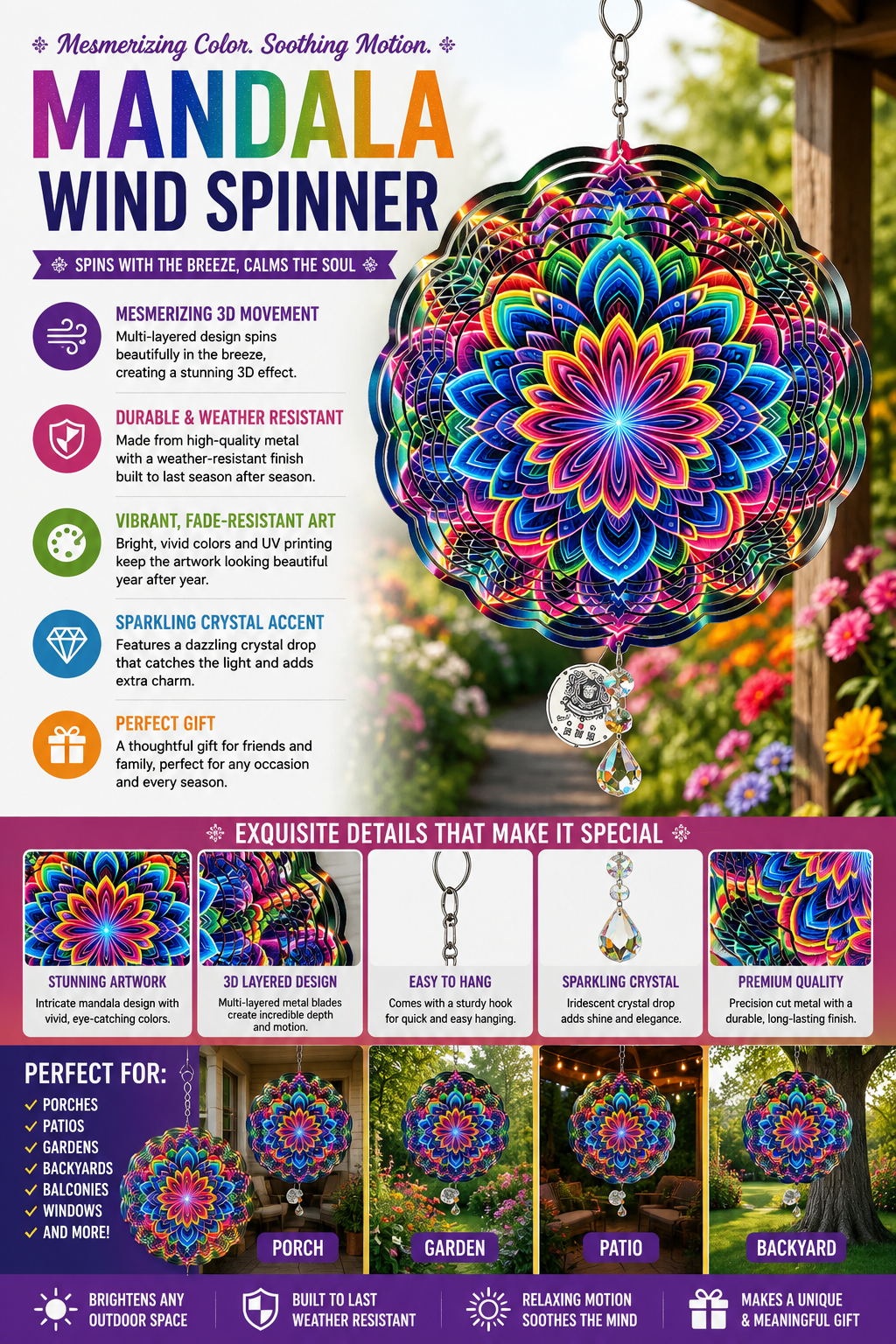 Rainbow Mandala Wind Spinner