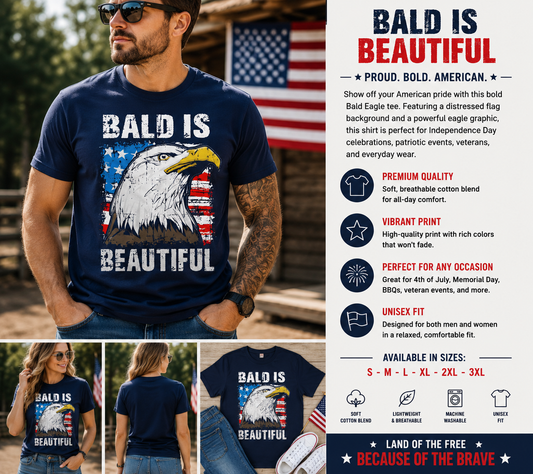 Bald Is Beautiful Patriotic Eagle T-Shirt – American Flag USA Graphic Tee