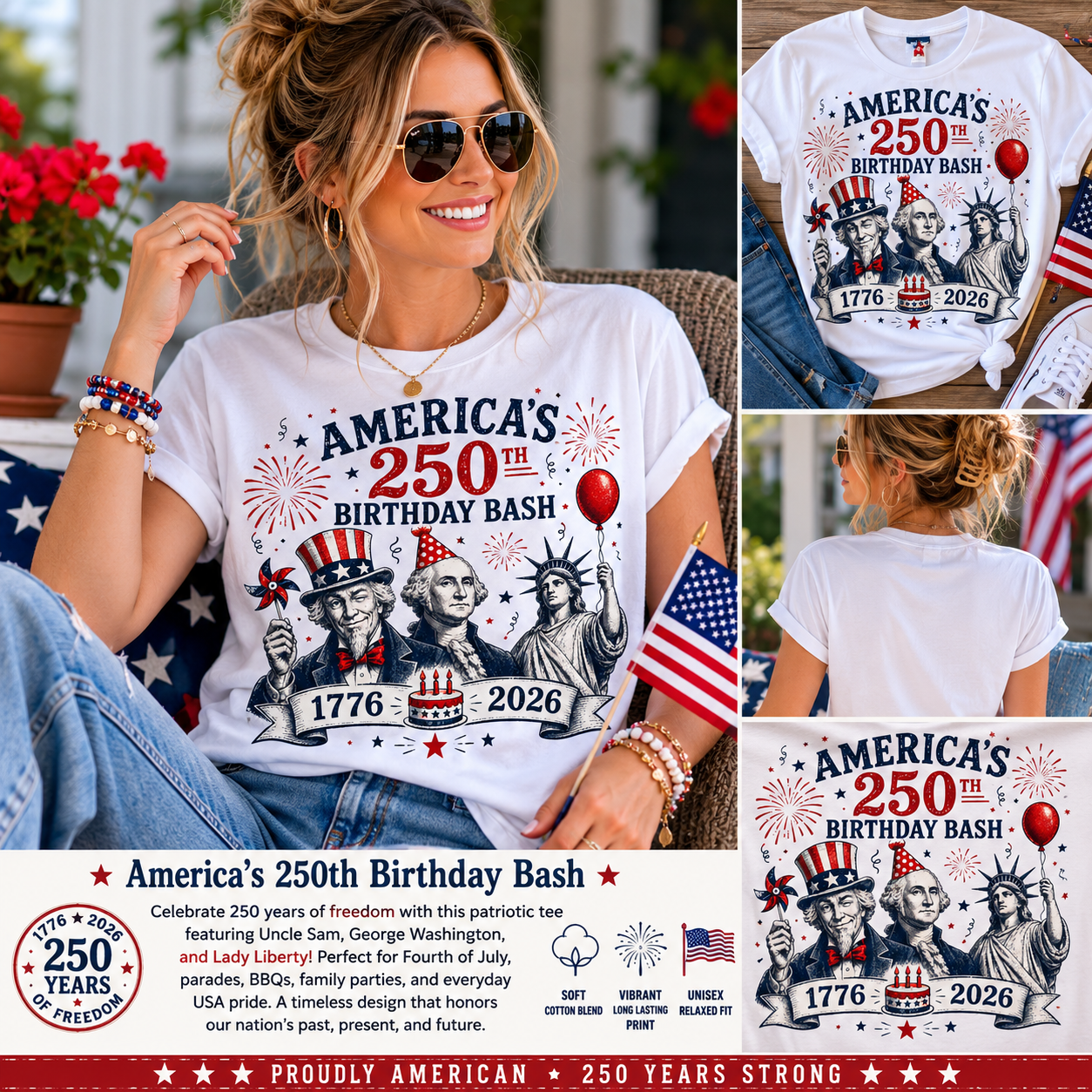 America’s 250th Birthday Bash Patriotic T-Shirt – 1776-2026 Anniversary Tee