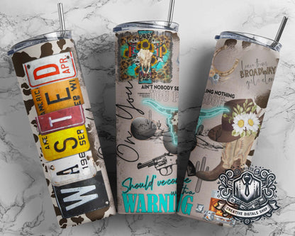 Country Soul Wild Heart 20oz Skinny Tumbler | Western Cowgirl Stainless Steel Cup - Creative Digitals Shop
