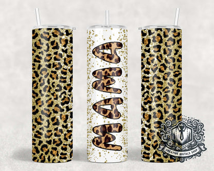 Personalized Leopard Print 20oz Skinny Tumbler | Custom Name Glitter Tumbler - Creative Digitals Shop