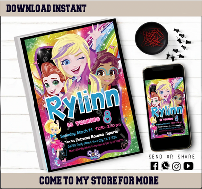 Polly Pocket Birthday Invitation - Editable Kids Invite - Kids Digital Invite - Modern Polly Pocket E-vite Instant Download
