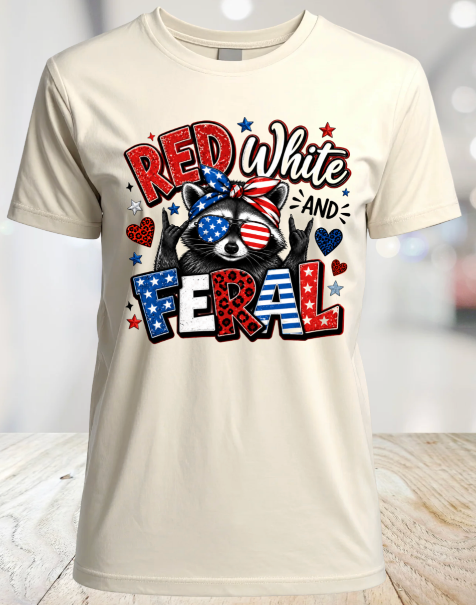 Red White and Feral Patriotic Graphic T-Shirt