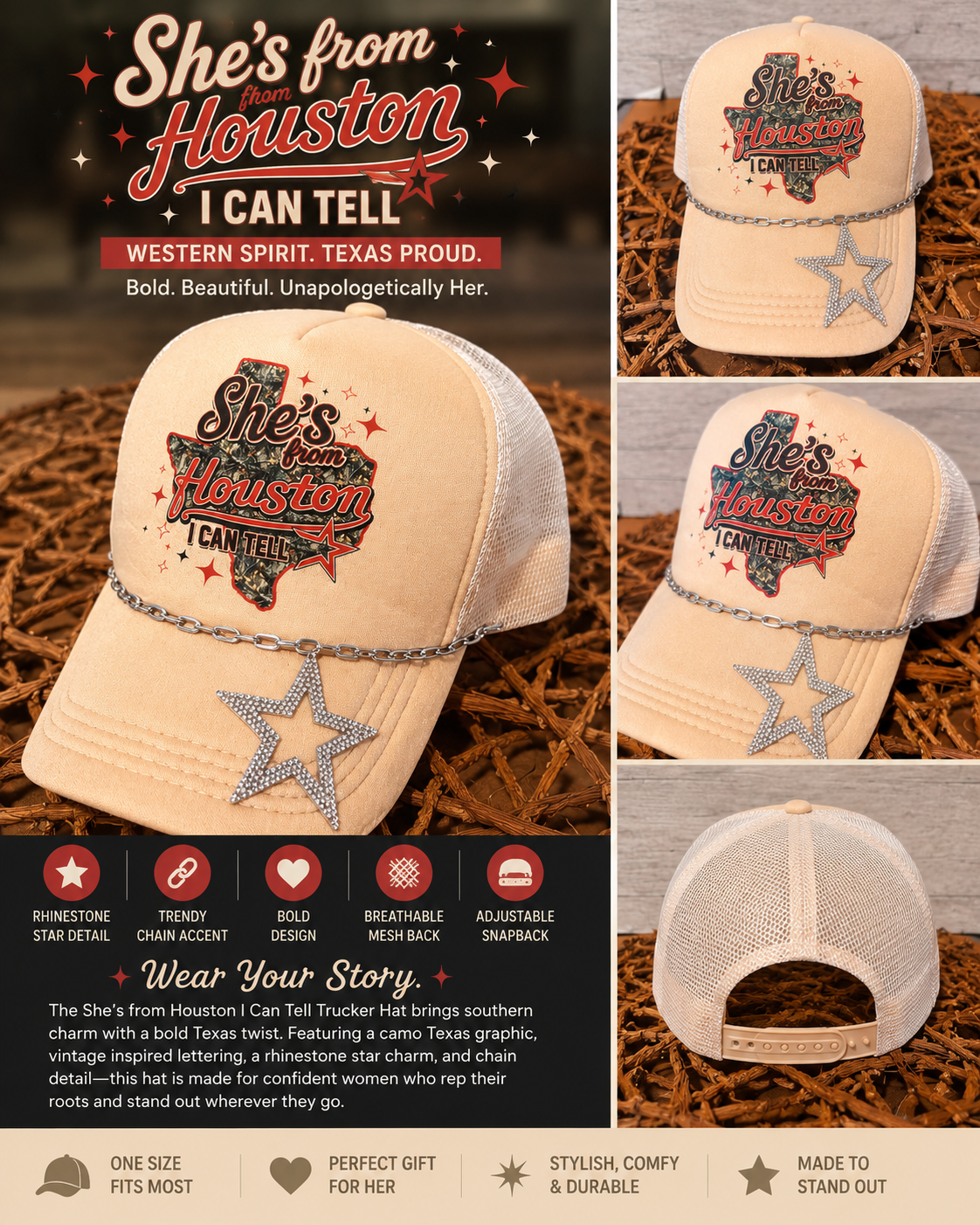 She’s From Houston, I Can Tell Trucker Hat – Texas Pride with Southern Style