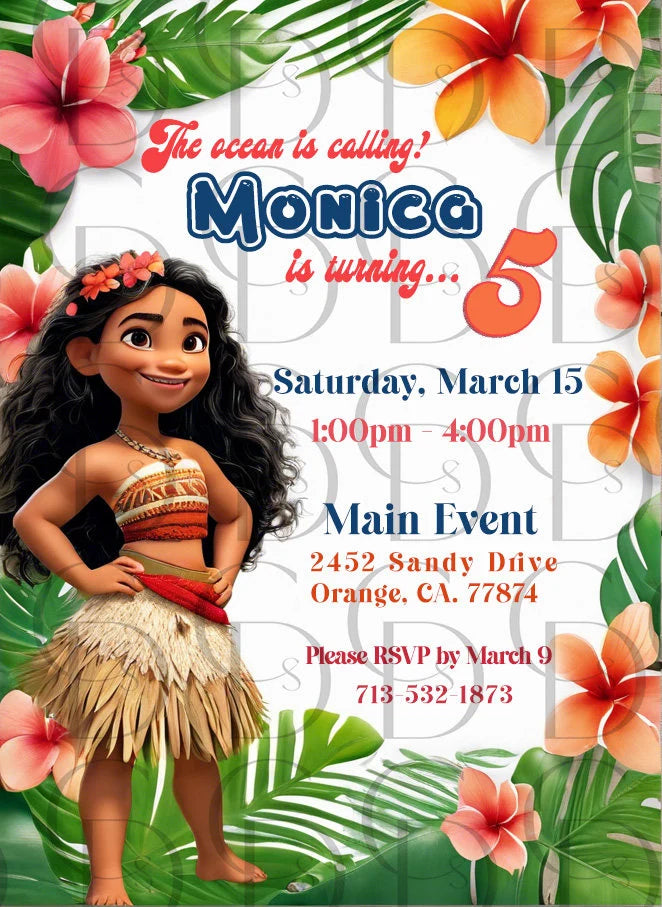 The ocean is calling, Birthday Invitation, The ocean is calling Invite, Moana Character Party, Personalized Customized Birthday Invitation Instant Download